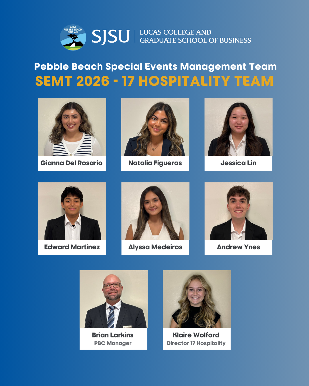 Gianna Del Rosario, Natalia Figueras, Jessica Lin, Edward Martinez, Alyssa Medeiros, Andrew Ynes, Brian Larkins, and Klaire Wolford.