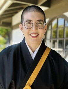 photo of Sydney Shiroyama in her robes at first level of ordination training 
