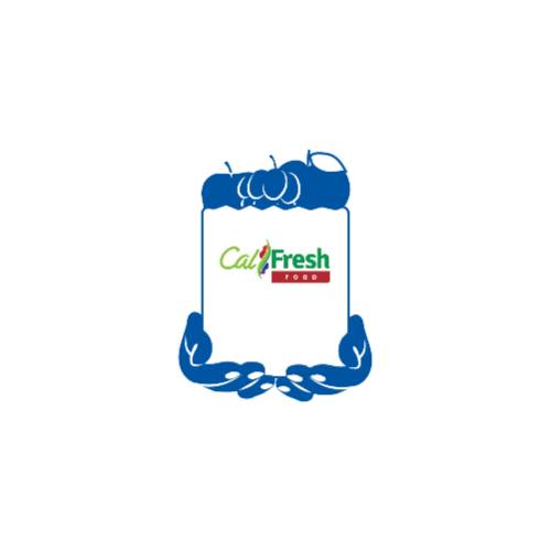 A hand holding a paper bag with the CalFresh Logo on it