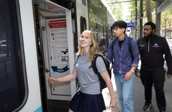 Light rail vehicle in downtown San Jose.